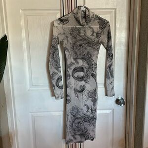 Fashion Nova Khaleesi Vibes Mesh Midi Dress, white combo. Size XS